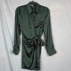 Urban Outfitters Dress Forum Green Wrap Dress with Yellow Polka Dots